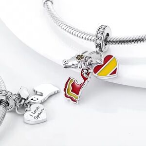 NWOT Spanish Spain Flag Flamenco Spain Bull Dangle Charm Sterling Silver 925